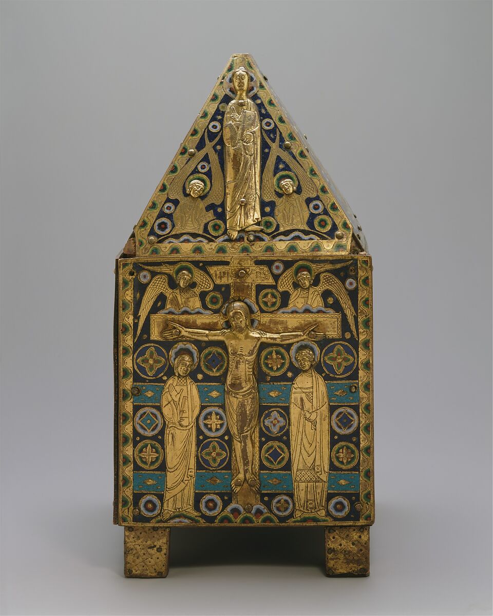 Tabernacle, Copper (plaques): engraved, scraped, stippled, and gilt; (appliqués): repoussé, chased, engraved, scraped, and gilt;  champlevé enamel: blue-black, dark, medium, and light blue; turquoise, dark and medium green, yellow, red, and white; wood core, painted red, French 