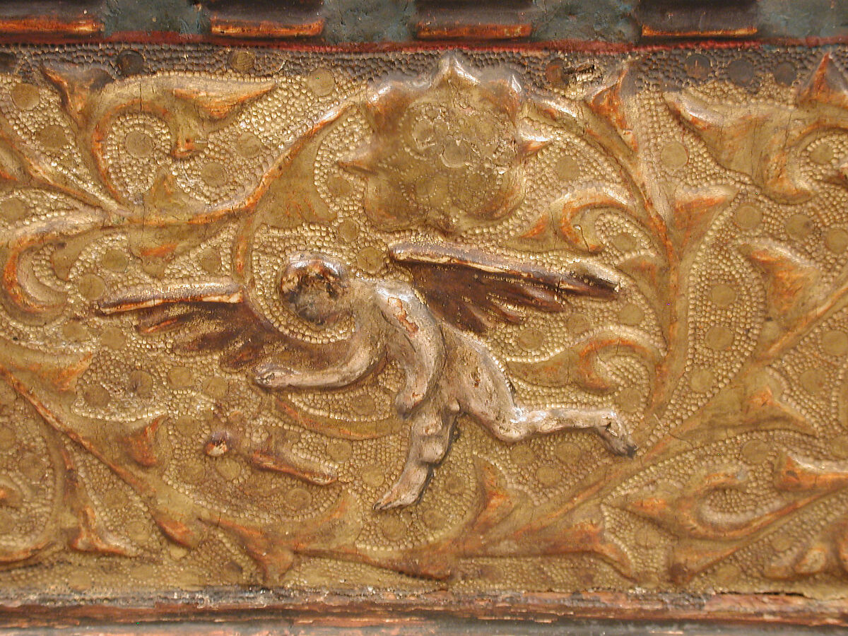 Coffret, Poplar with gilded and painted gesso, and pastiglia decoration, Italian