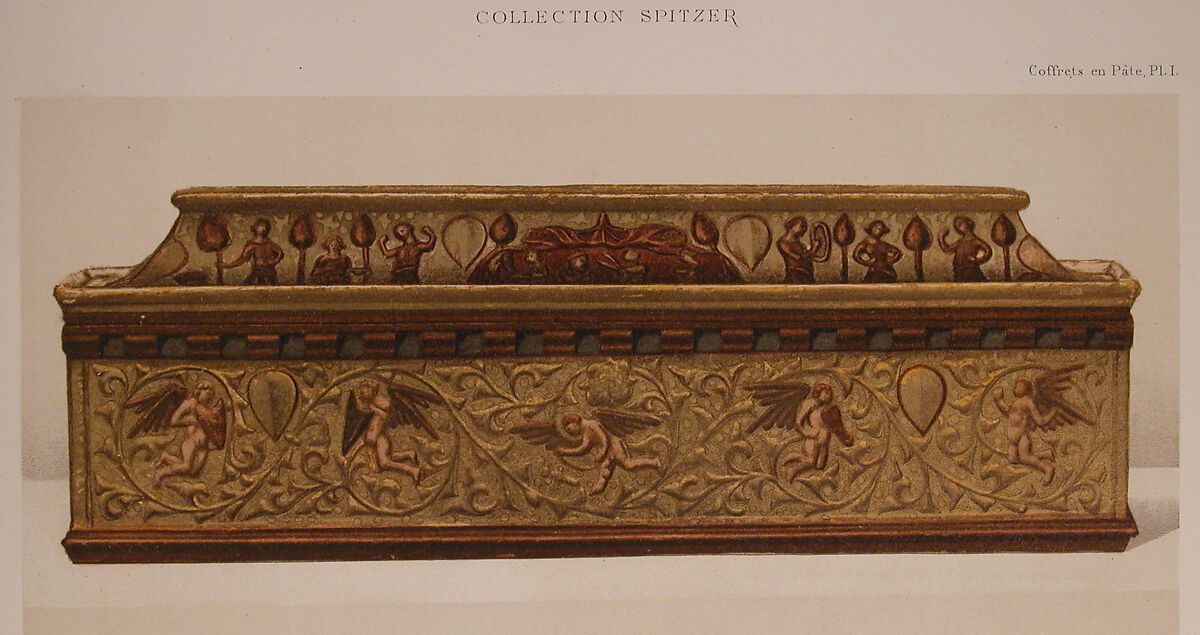 Coffret, Poplar with gilded and painted gesso, and pastiglia decoration, Italian