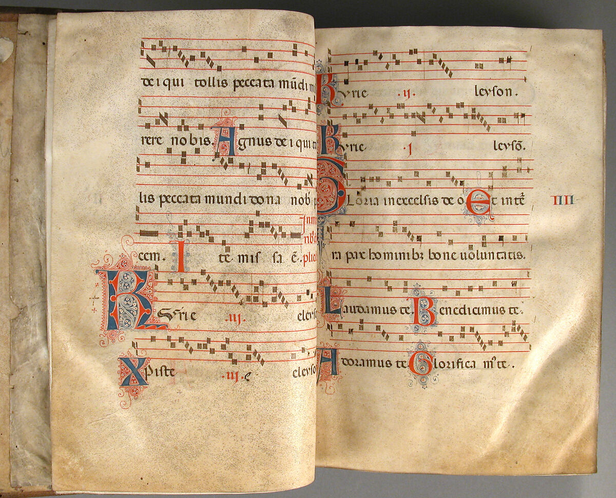 Gradual, Tempera and ink on parchment, with oak and tooled leather binding, Italian
