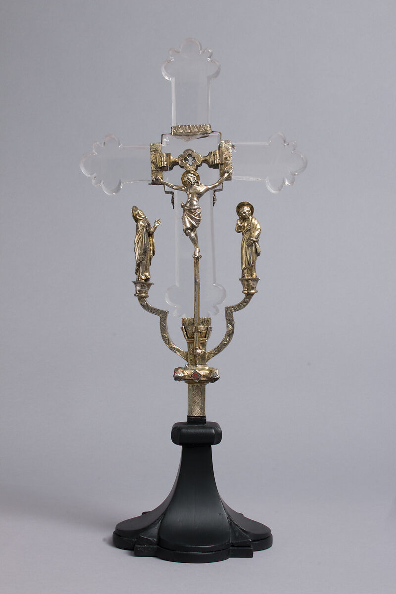 Crucifix, Silver-gilt, crystal, enamel, Italian 