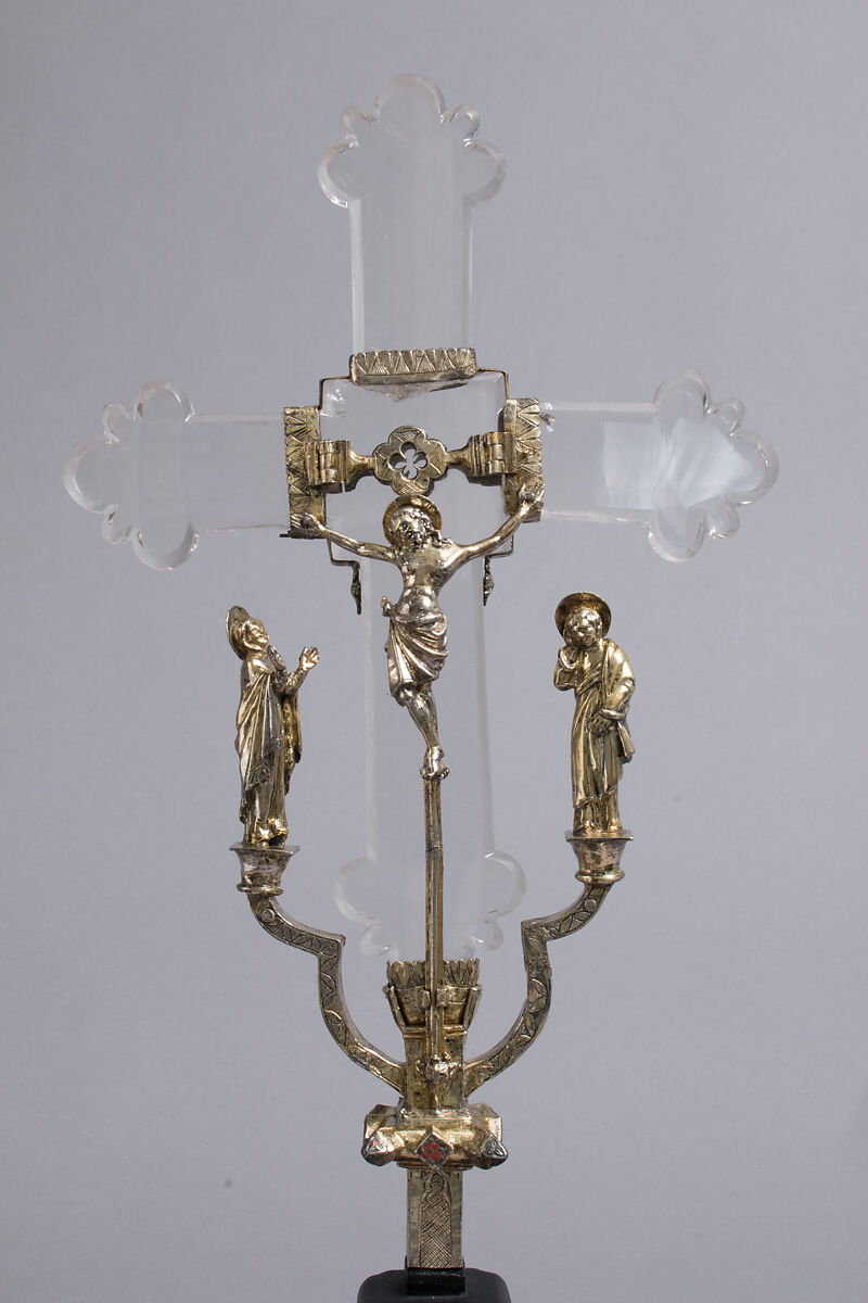 Crucifix, Gilded silver,, crystal, and enamel, Italian
