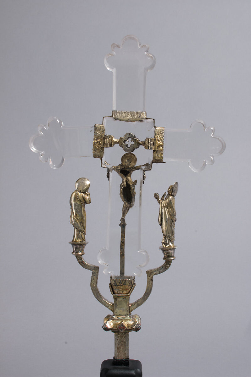Crucifix, Gilded silver,, crystal, and enamel, Italian