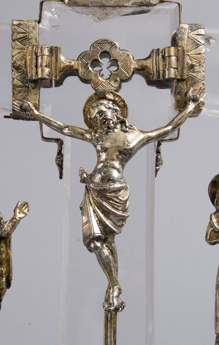 Crucifix, Gilded silver,, crystal, and enamel, Italian