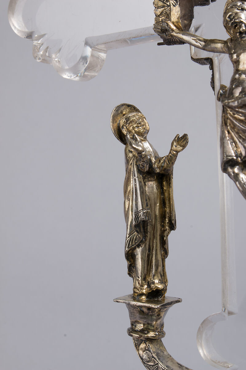 Crucifix, Gilded silver,, crystal, and enamel, Italian