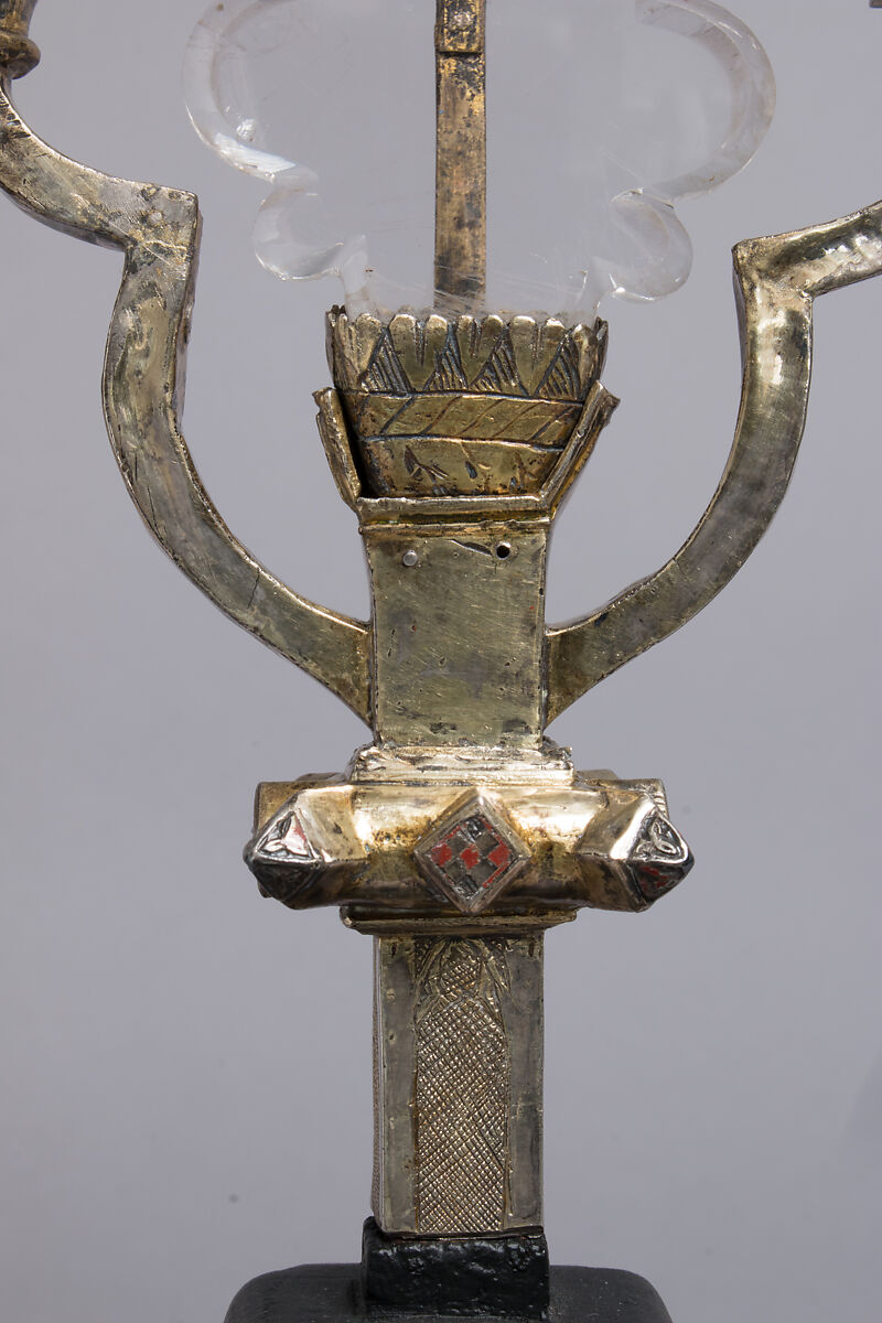 Crucifix, Gilded silver,, crystal, and enamel, Italian