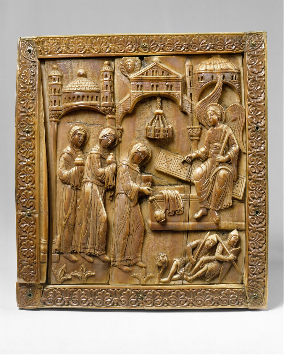 Plaque with the Holy Women at the Sepulchre, Walrus ivory, German 