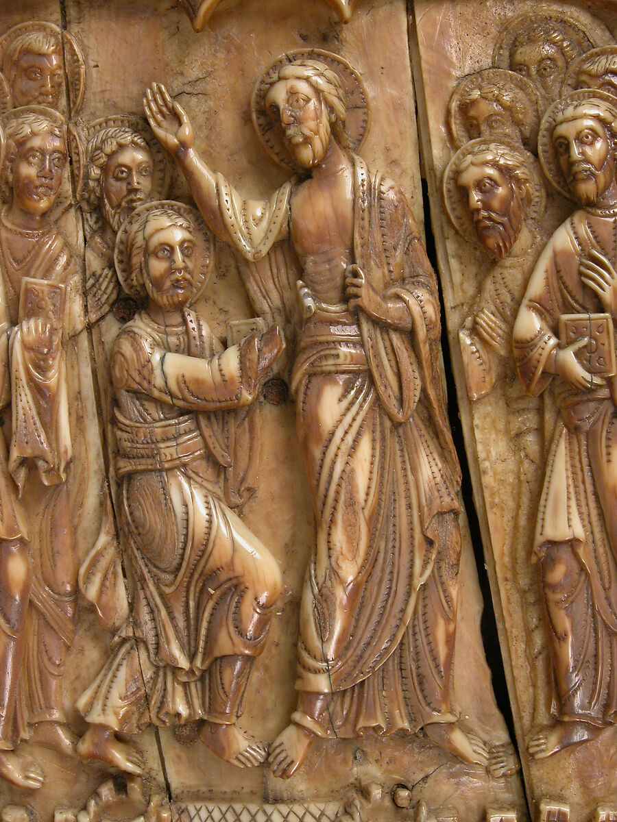Plaque with Doubting Thomas, Walrus ivory, German