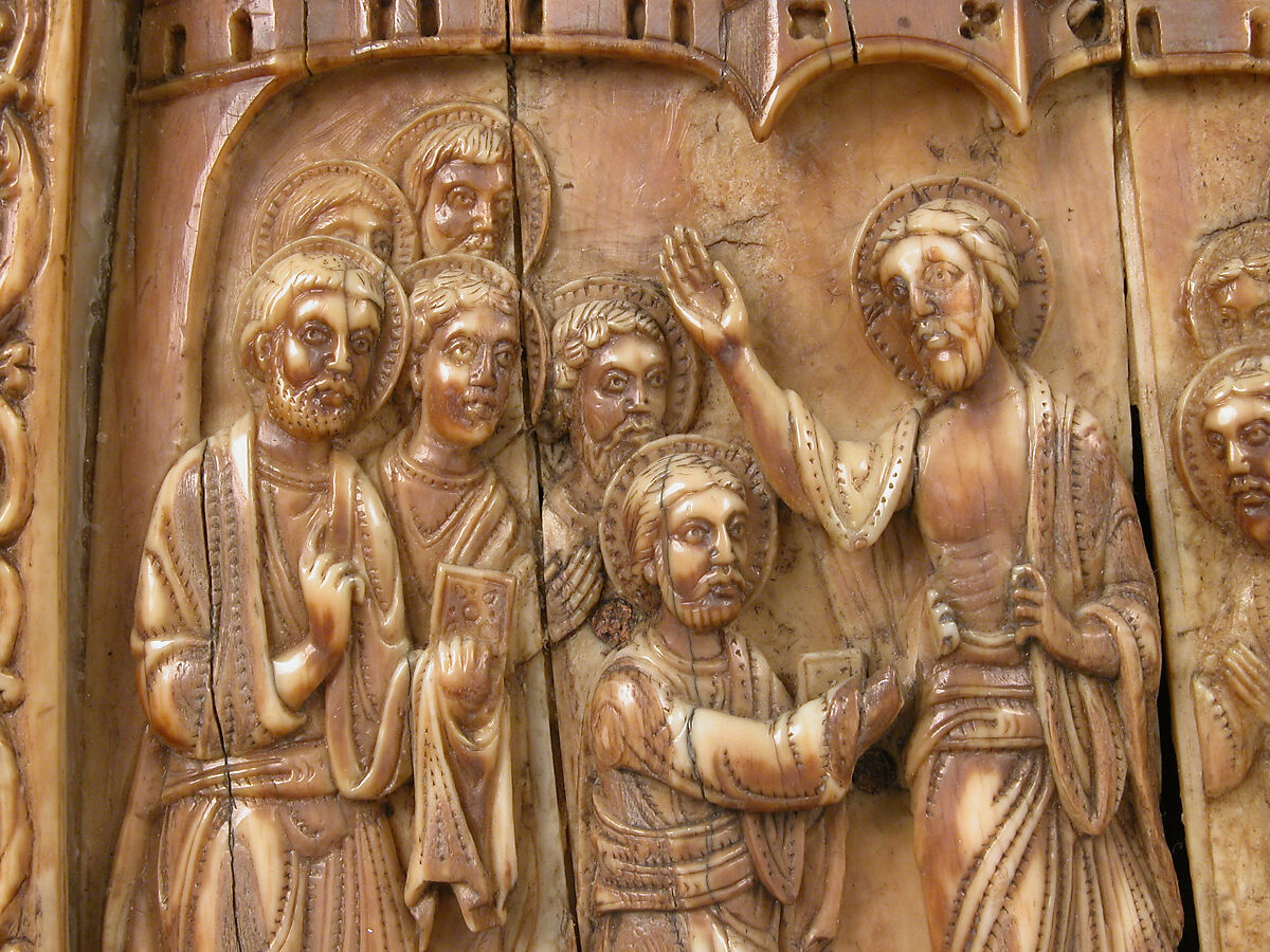 Plaque with Doubting Thomas, Walrus ivory, German