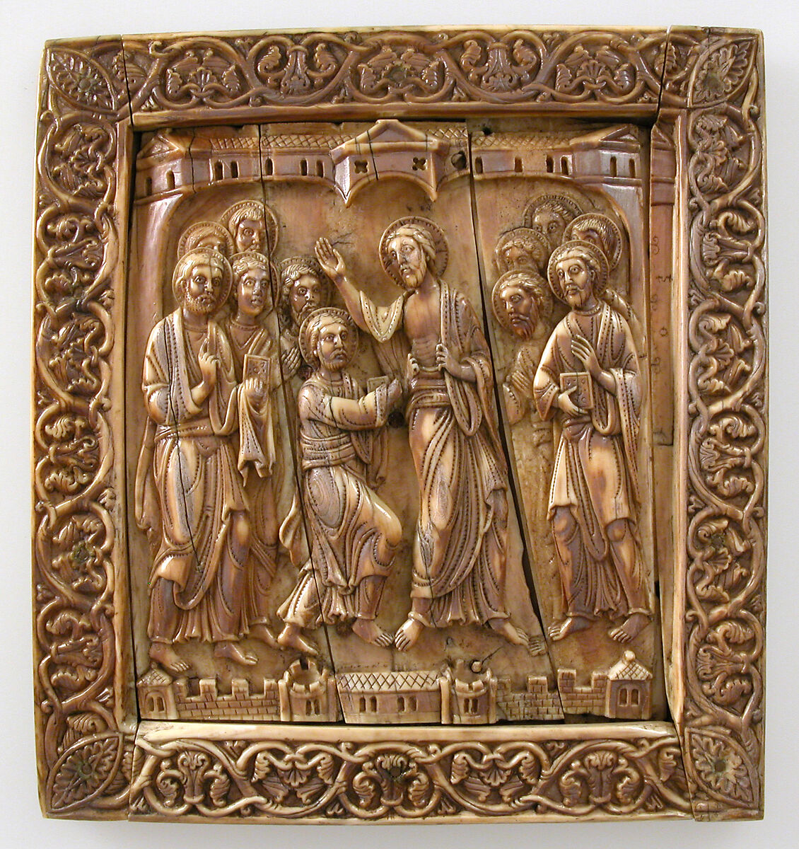 Plaque with Doubting Thomas, Walrus ivory, German 