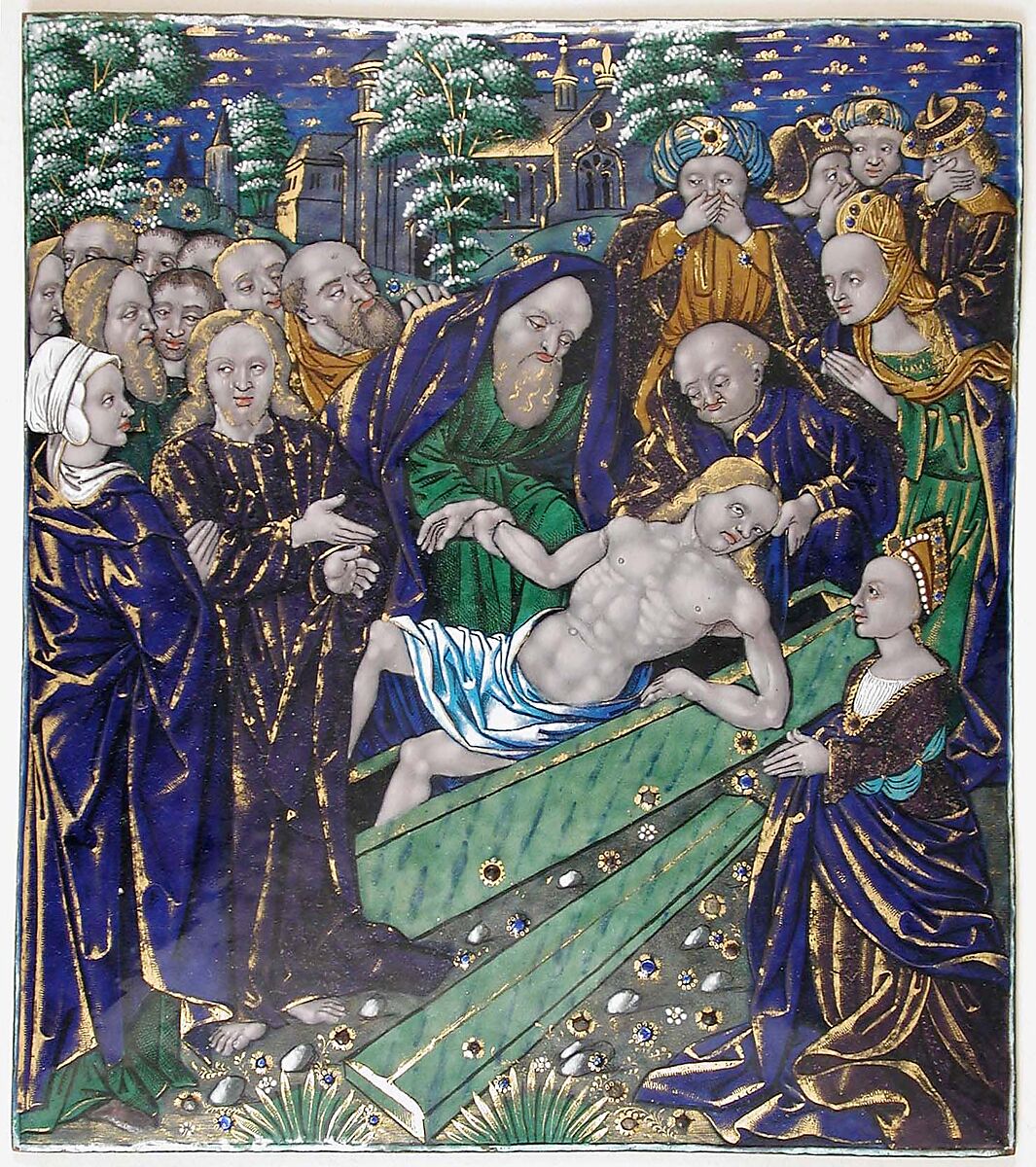 Plaque with the Raising of Lazarus, Attributed to Jean Pénicaud I (French, ca. 1490–after 1543), Painted enamel, copper, French 