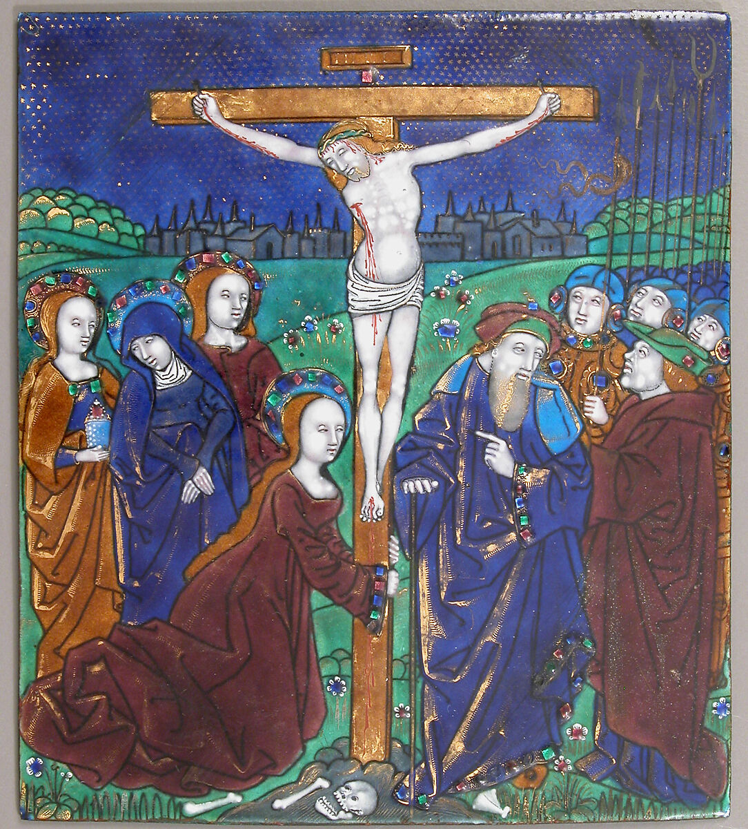 Plaque with the Crucifixion, Atelier of Nardon Pénicaud (French, 1470–1542/43), Painted enamel, copper, French 