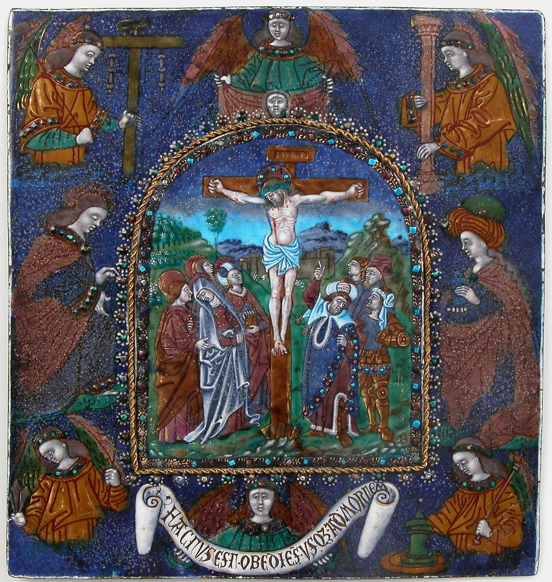 Plaque with the Crucifixion, Master of the Orléans Triptych (French, active late 15th–early 16th century), Painted enamel, copper, French 