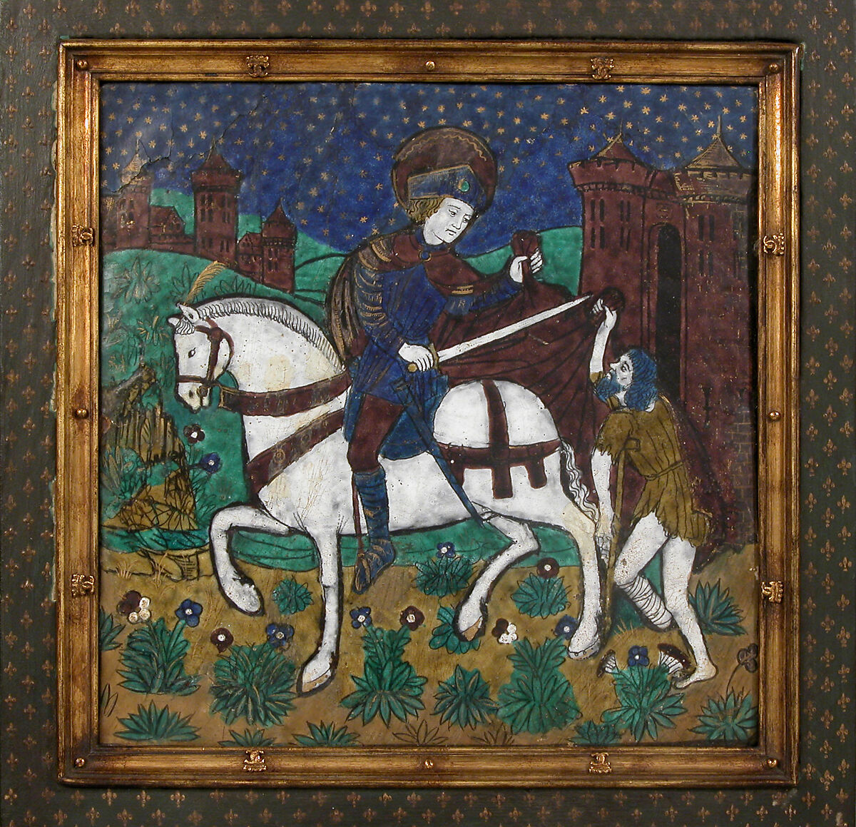 Plaque with St. Martin and the Beggar, Painted enamel, copper, French 