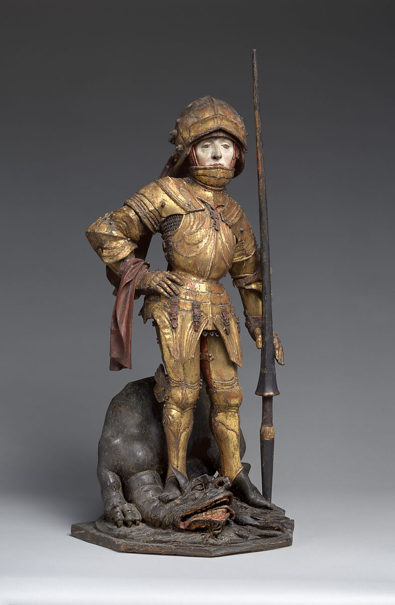 Saint George and the Dragon, Limewood with paint and gilding, South German