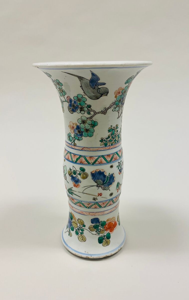 Vase with birds and flowers, Porcelain painted in overglaze polychrome enamels and underglaze cobalt blue (Jingdezhen ware), China 