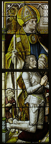 Stained Glass Panel with a Knight and His Patron Saint