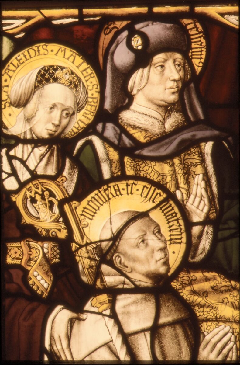 Stained Glass Panel with St. Bernard, Pot-metal, white glass, vitreous paint, silver stain, German