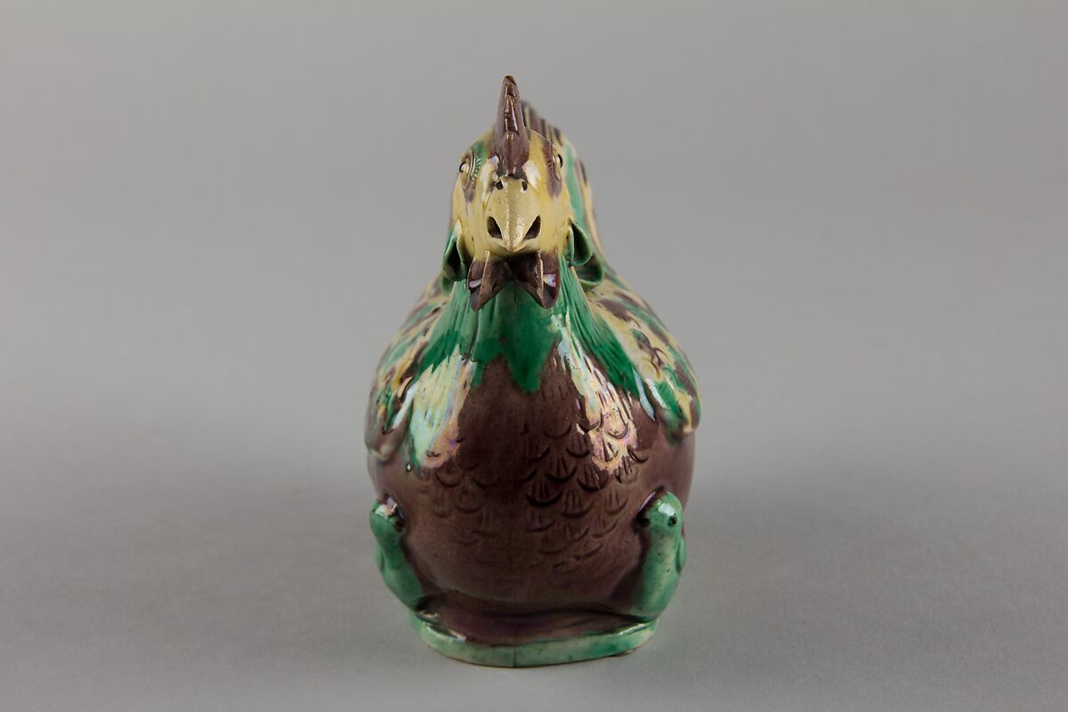 Chicken-form ewer (one of a pair), Porcelain painted in polychrome enamels on the biscuit (Jingdezhen ware), China