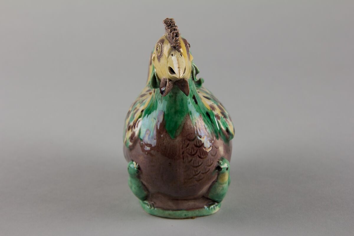 Chicken-form ewer (one of a pair), Porcelain painted in polychrome enamels on the biscuit (Jingdezhen ware), China