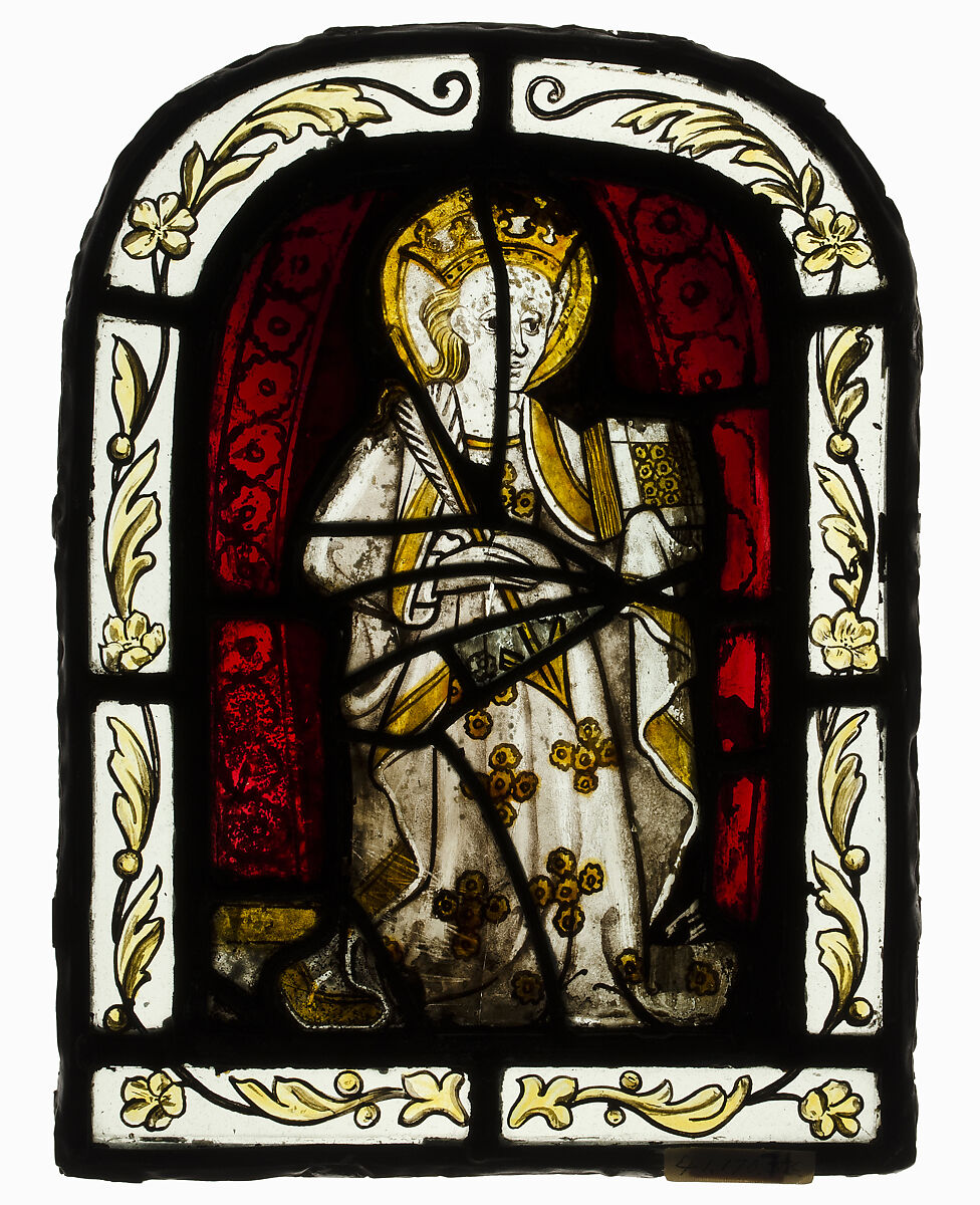 Glass Panel with Female Saint, Pot-metal glass and vitreous paint, South Netherlandish 