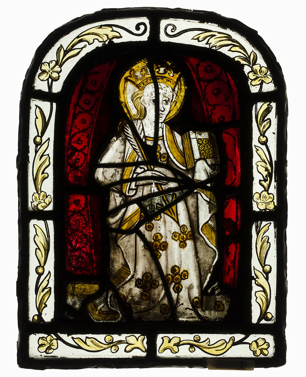 Saint Ursula, Pot-metal glass and vitreous paint, South Netherlandish 