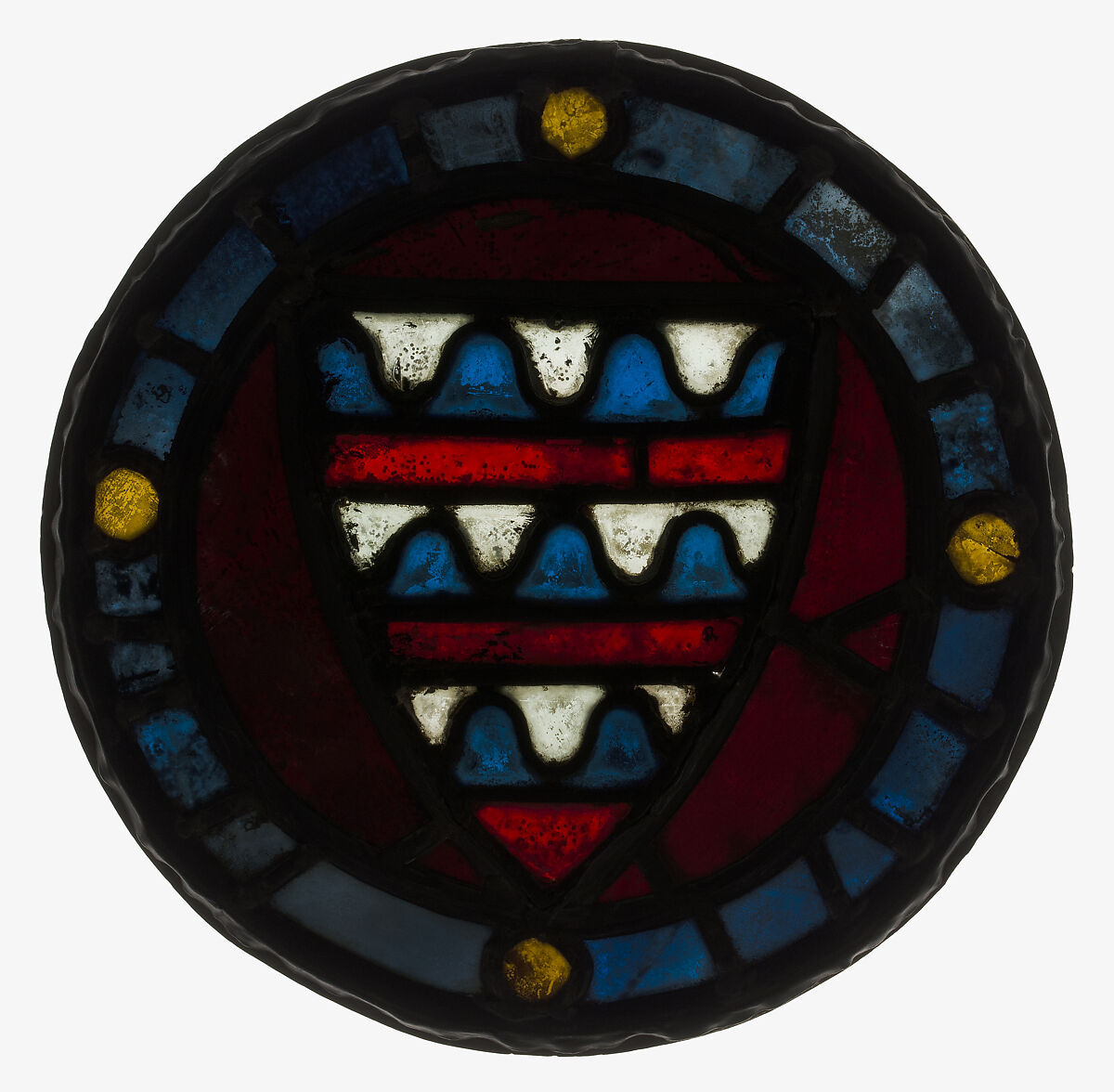 Roundel with the Arms of Coucy, Pot-metal glass and vitreous paint, British (?)