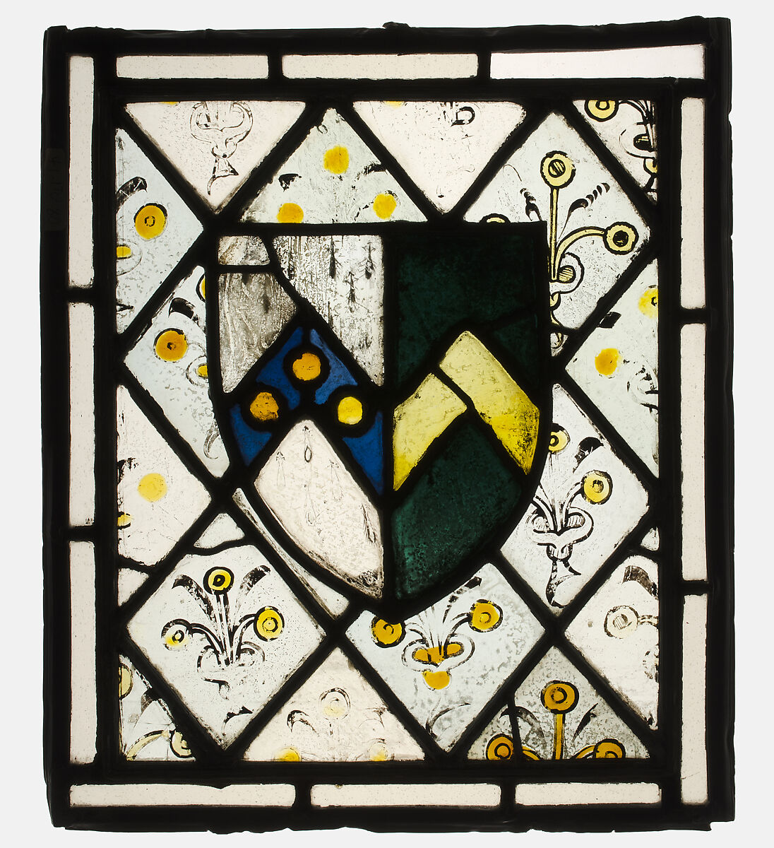 Panel Heraldic Shield of Johnson, Pot-metal, colorless glass, and vitreous paint, British 