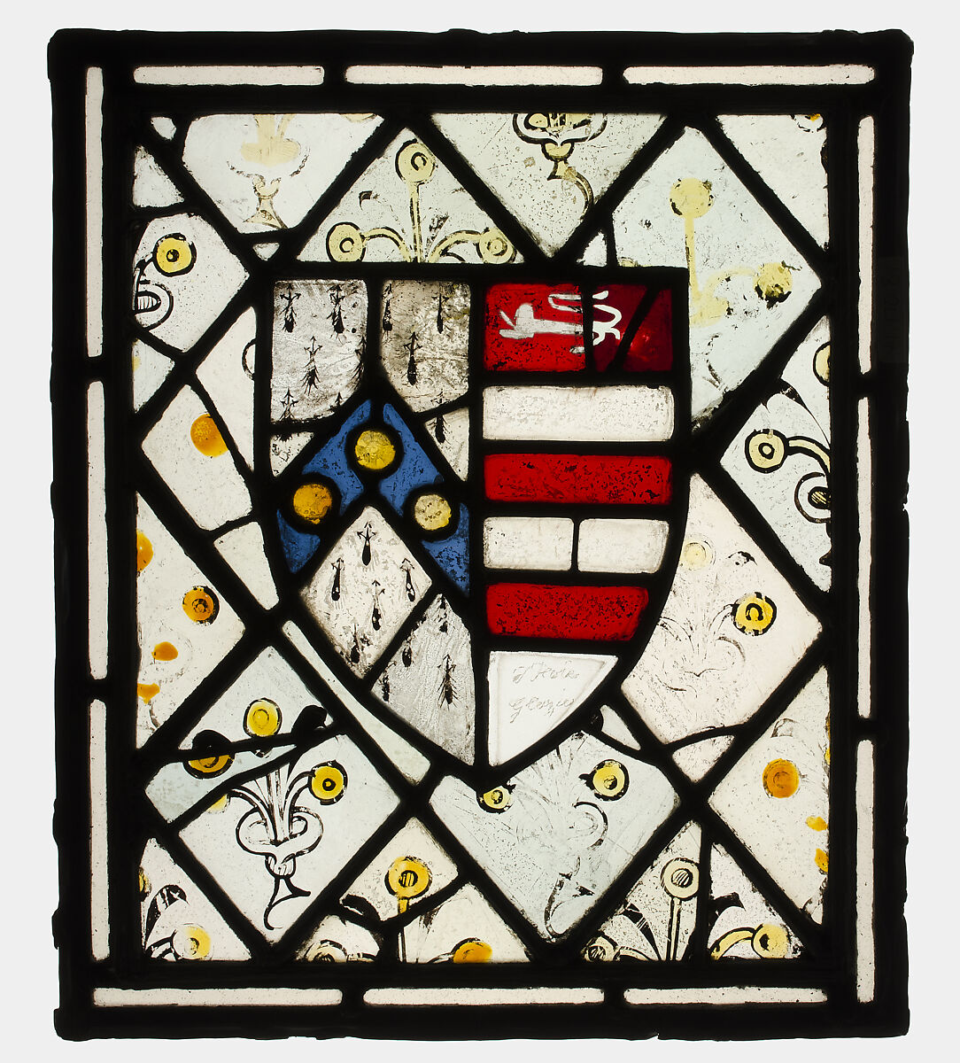 Panel with Heraldic Shield of Johnson, Pot-metal, colorless glass, and vitreous paint, British 