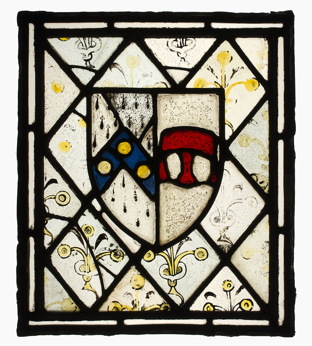 Panel with Heraldic Shield of Johnson, Pot-metal, colorless glass, and vitreous paint, British 