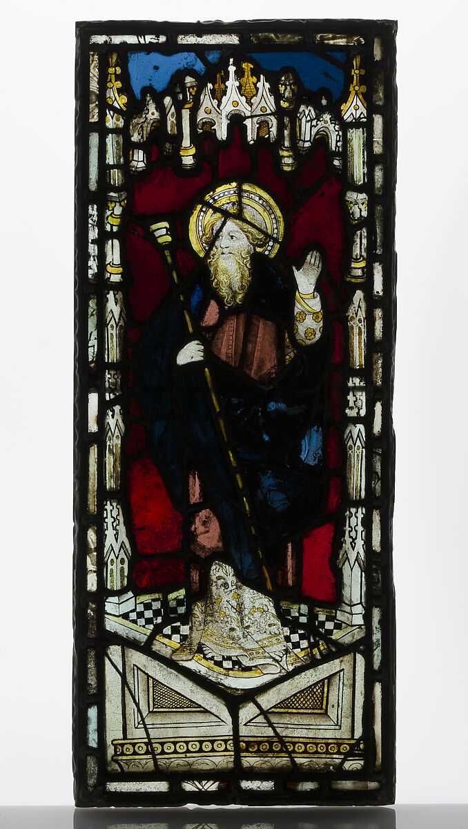 Panel with St. Anthony Abbot, Stained Glass, British 