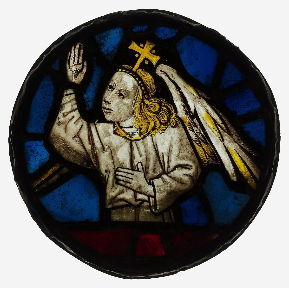 Angel, Pot-metal, colorless glass, and vitreous paint, British 