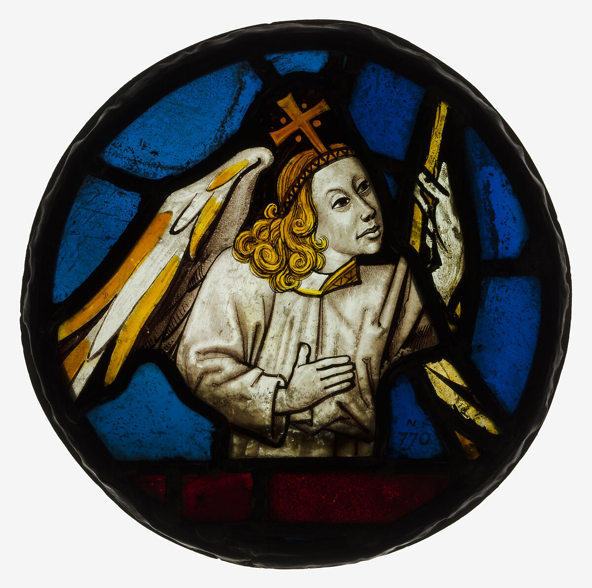 Angel, Pot-metal, colorless glass, and vitreous paint, British 