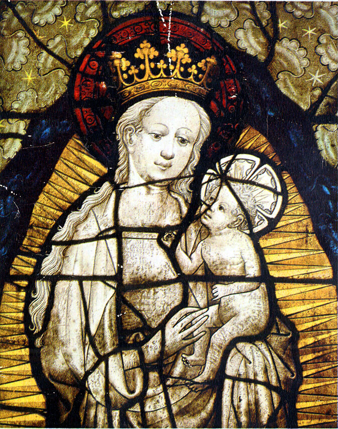 Stained Glass Panel with the Virgin and Child, Pot-metal, white glass, vitreous paint, silver stain, German