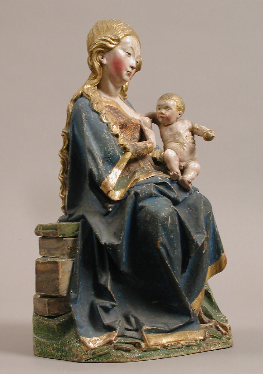 Enthroned Virgin with Nursing Child, Wood, painted and gilded., German 