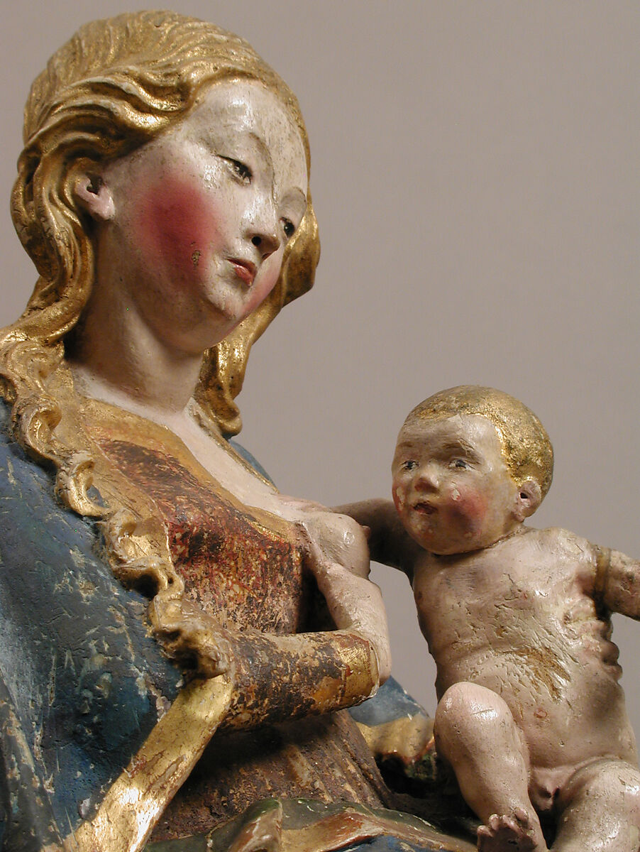 Enthroned Virgin with Nursing Child, Wood, painted and gilded., German