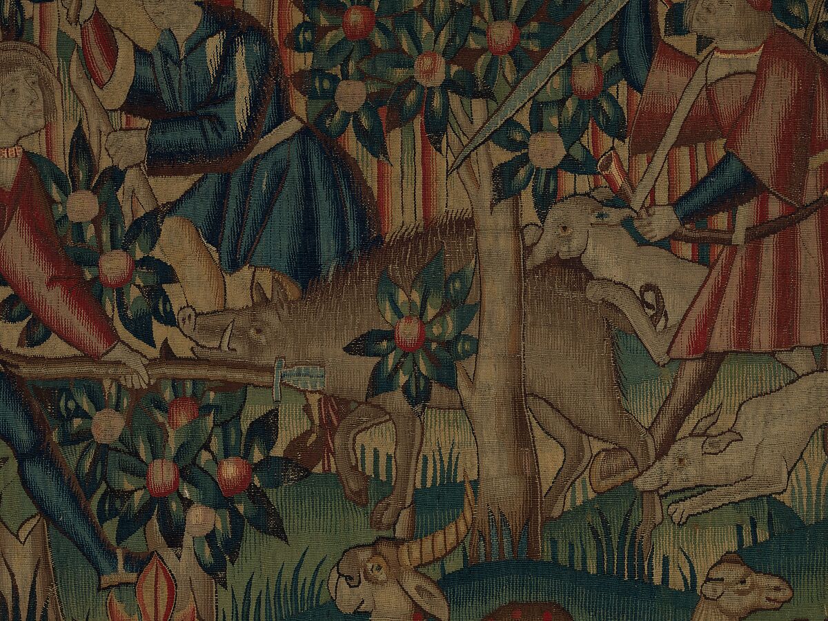 Hunting for Wild Boar (from the Hunting Parks Tapestries), Wool, and silk thread, South Netherlandish