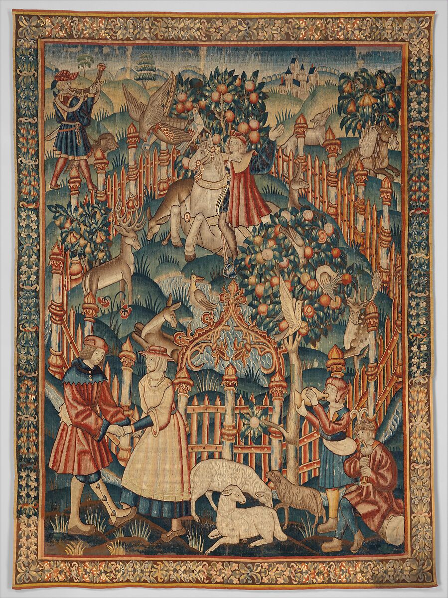 Hunting with a Hawk (from the Hunting Parks Tapestries), Wool and silk thread, South Netherlandish 