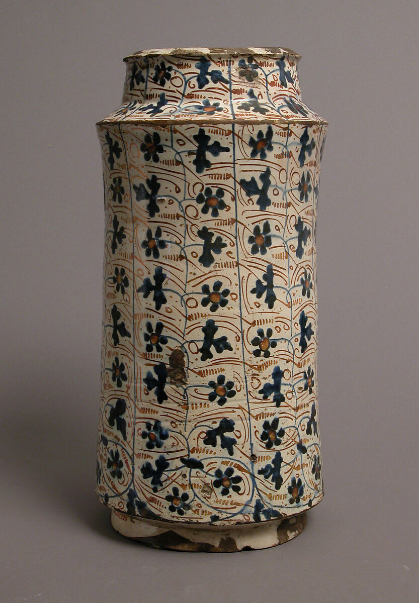 Pharmacy Jar, Tin-glazed earthenware, Spanish
