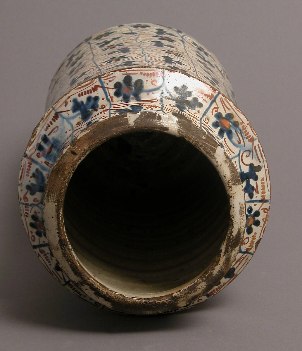 Pharmacy Jar, Tin-glazed earthenware, Spanish