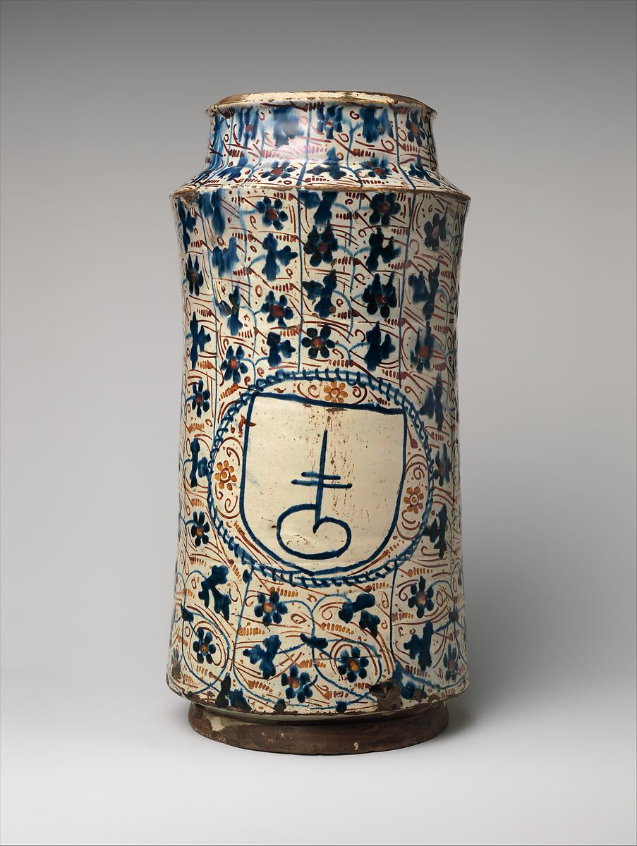 Pharmacy Jar, Tin-glazed earthenware, Spanish