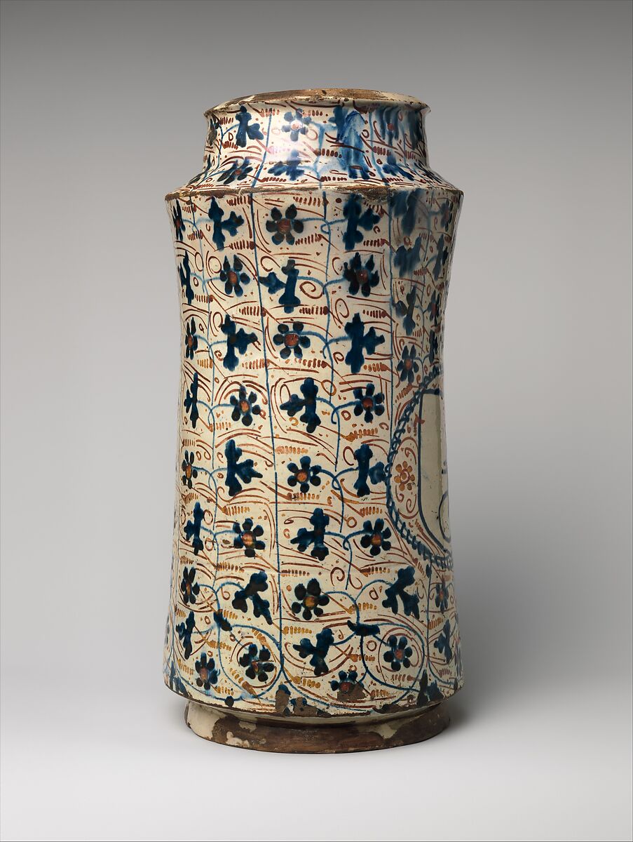 Pharmacy Jar, Tin-glazed earthenware, Spanish