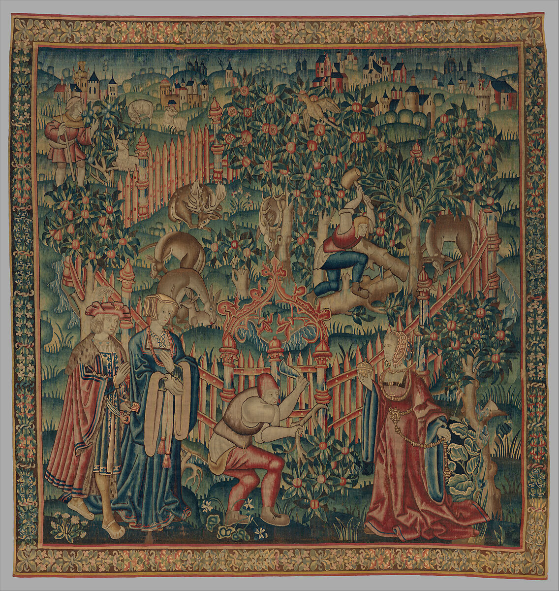 Woodcutters Working at a Deer Park (from the Hunting Parks Tapestries), Wool and silk thread, South Netherlandish 