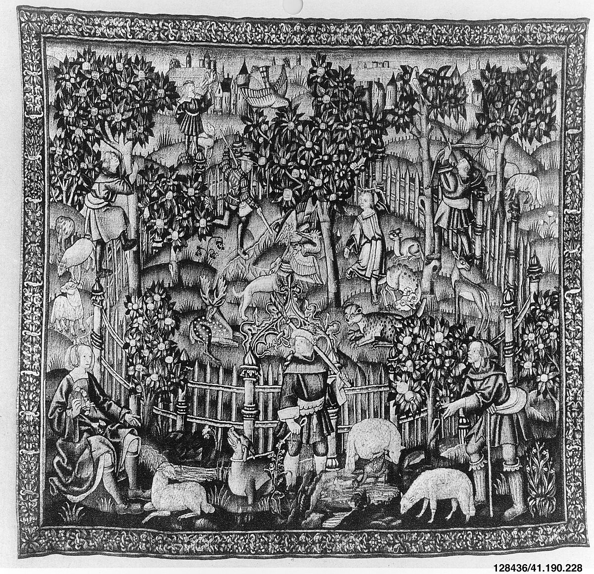 Hunting of Birds with a Hawk and a Bow (from the Hunting Parks Tapestries), Wool and silk thread, South Netherlandish