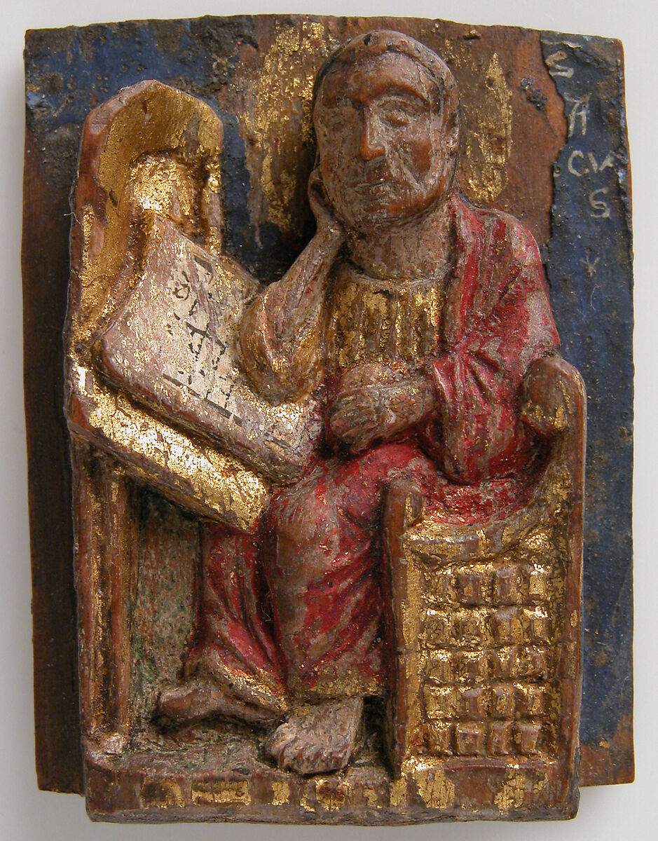 Miniature Relief of Saint Mark at His Writing Table, Wood, polychromy, gilding, German 
