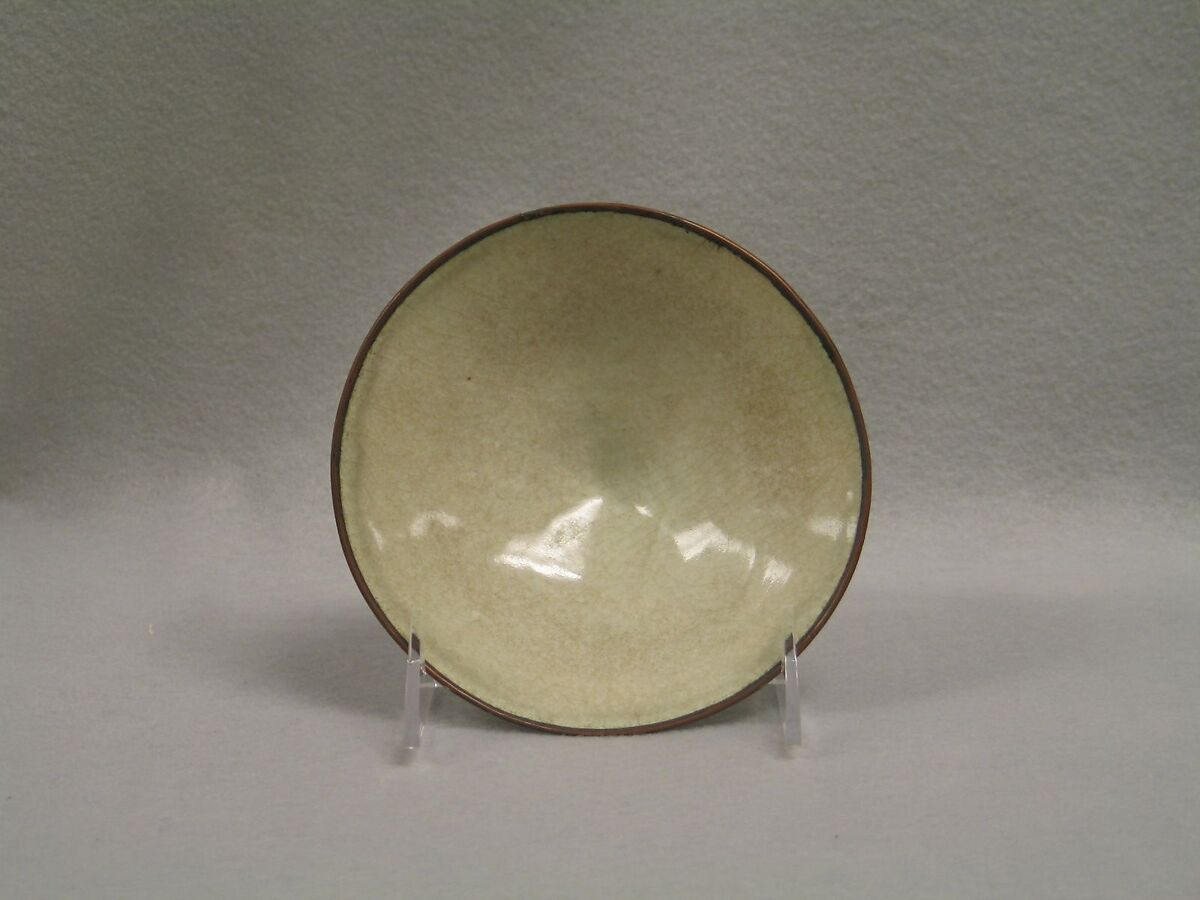Bowl, Porcelain with bluish white glaze (Jingdezhen Qingbai ware), copper mouthrim, China