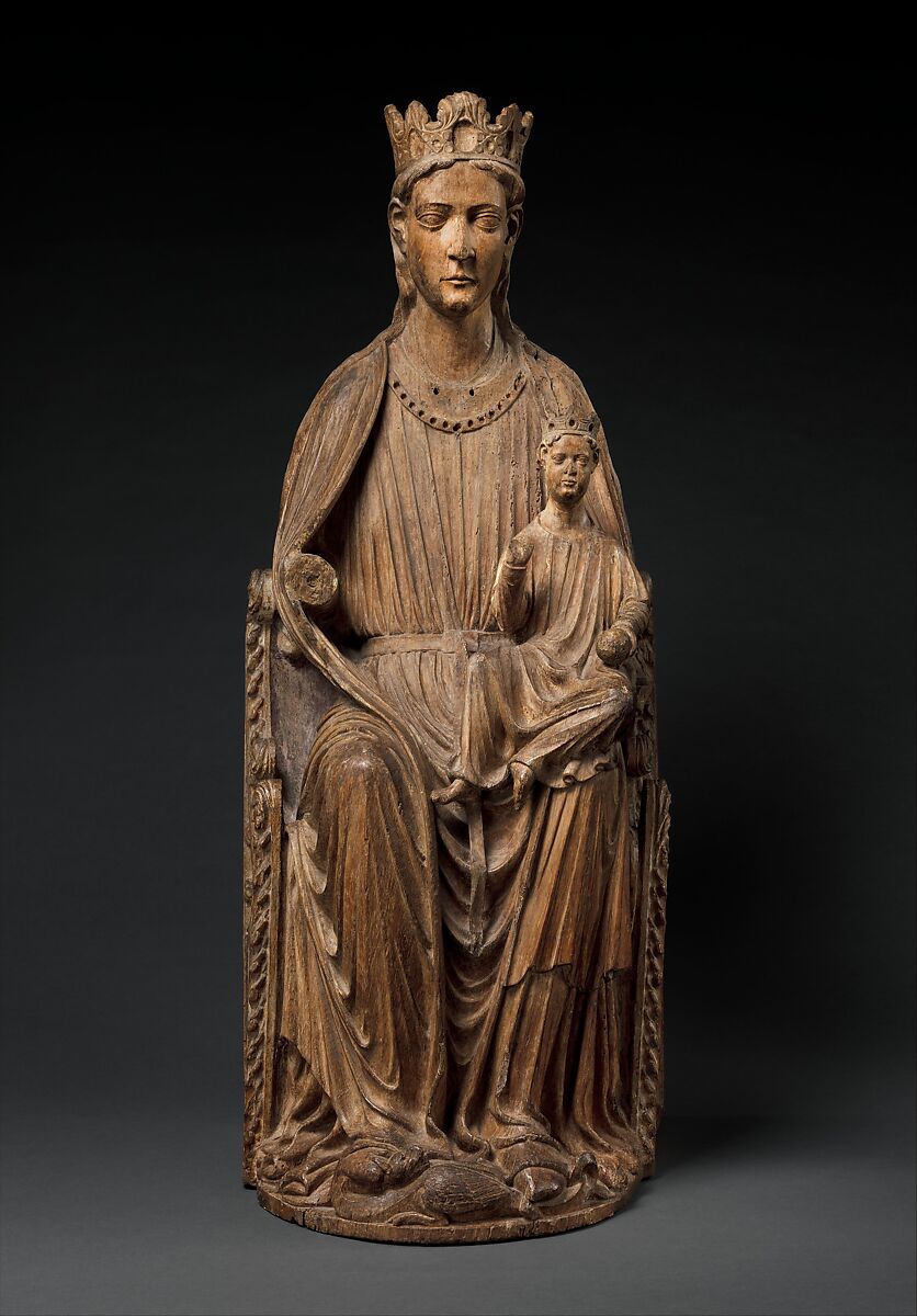 Enthroned Virgin and Child, Oak with traces of polychromy, North French 