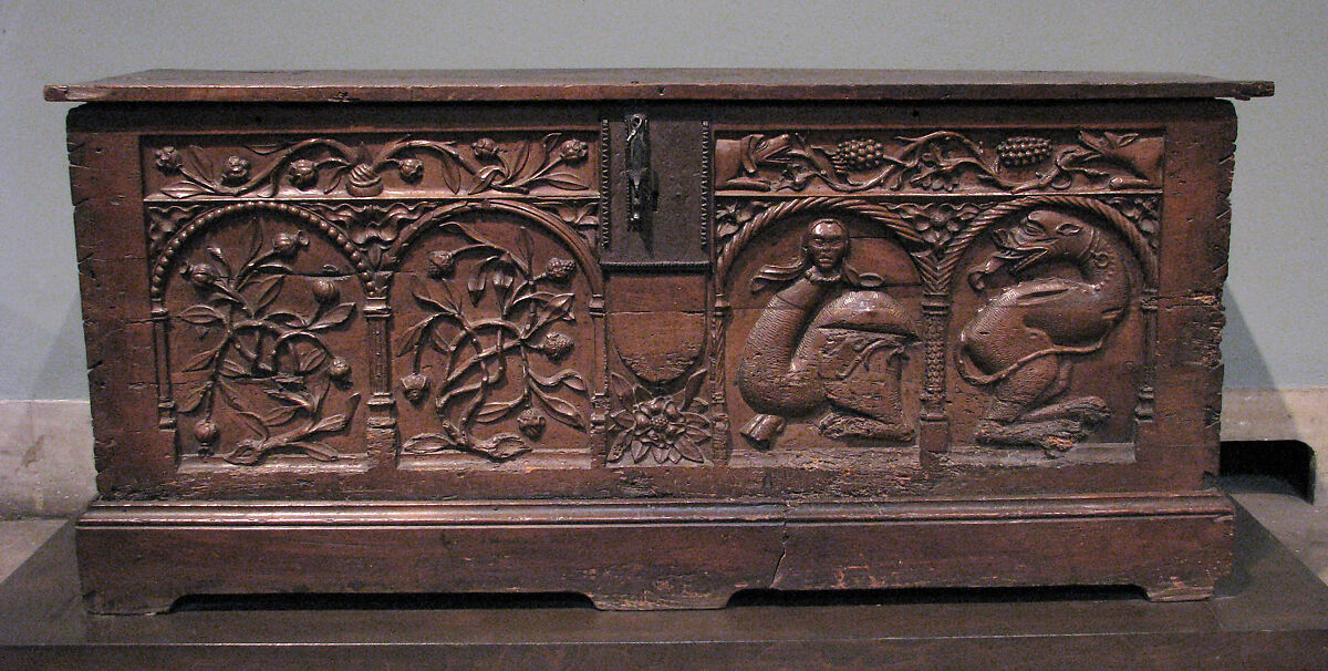 Chest, Walnut, iron mounts, French or Netherlandish