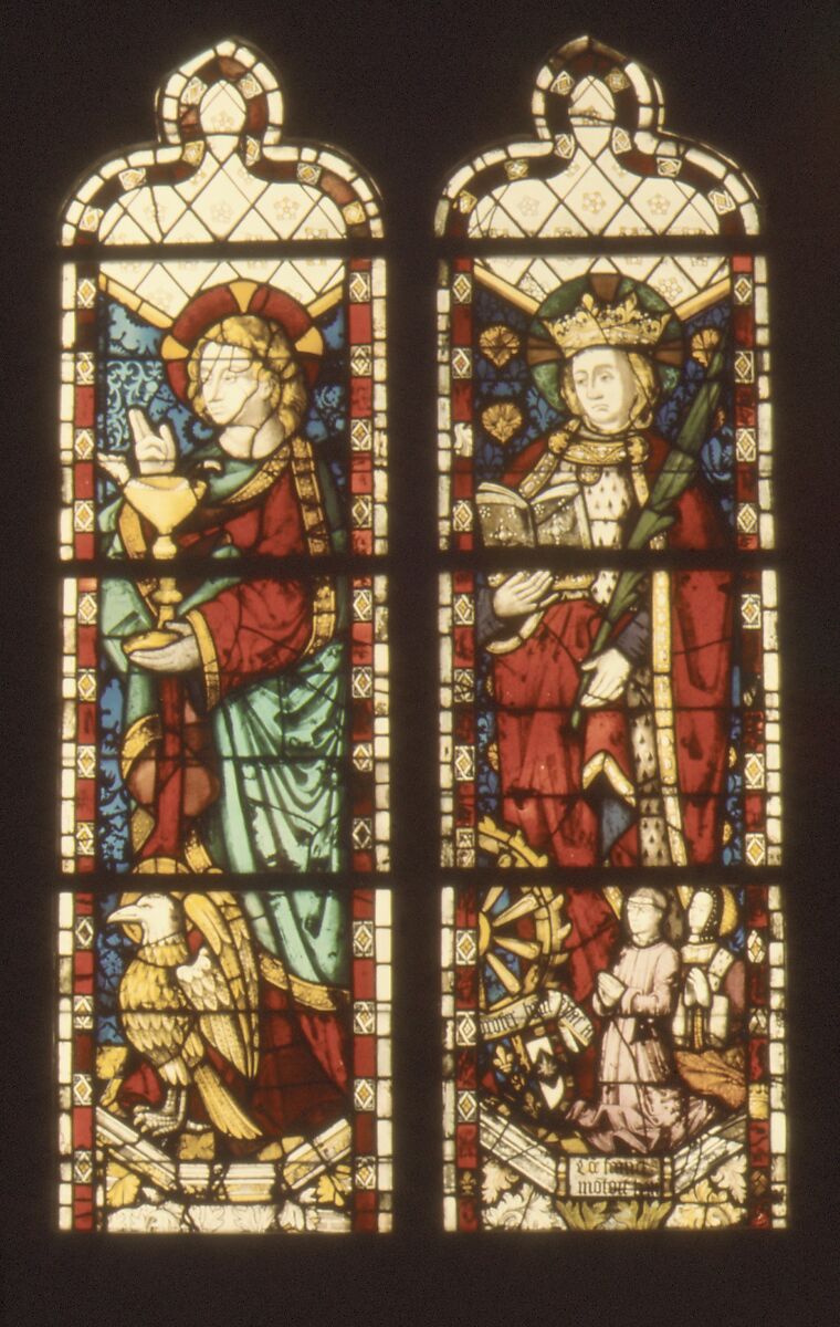 Saint John The Evangelist, Pot-metal, colorless glass, and vitreous paint, French