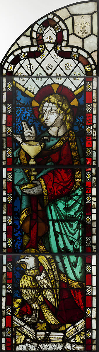 Saint John The Evangelist, Pot-metal, colorless glass, and vitreous paint, French 